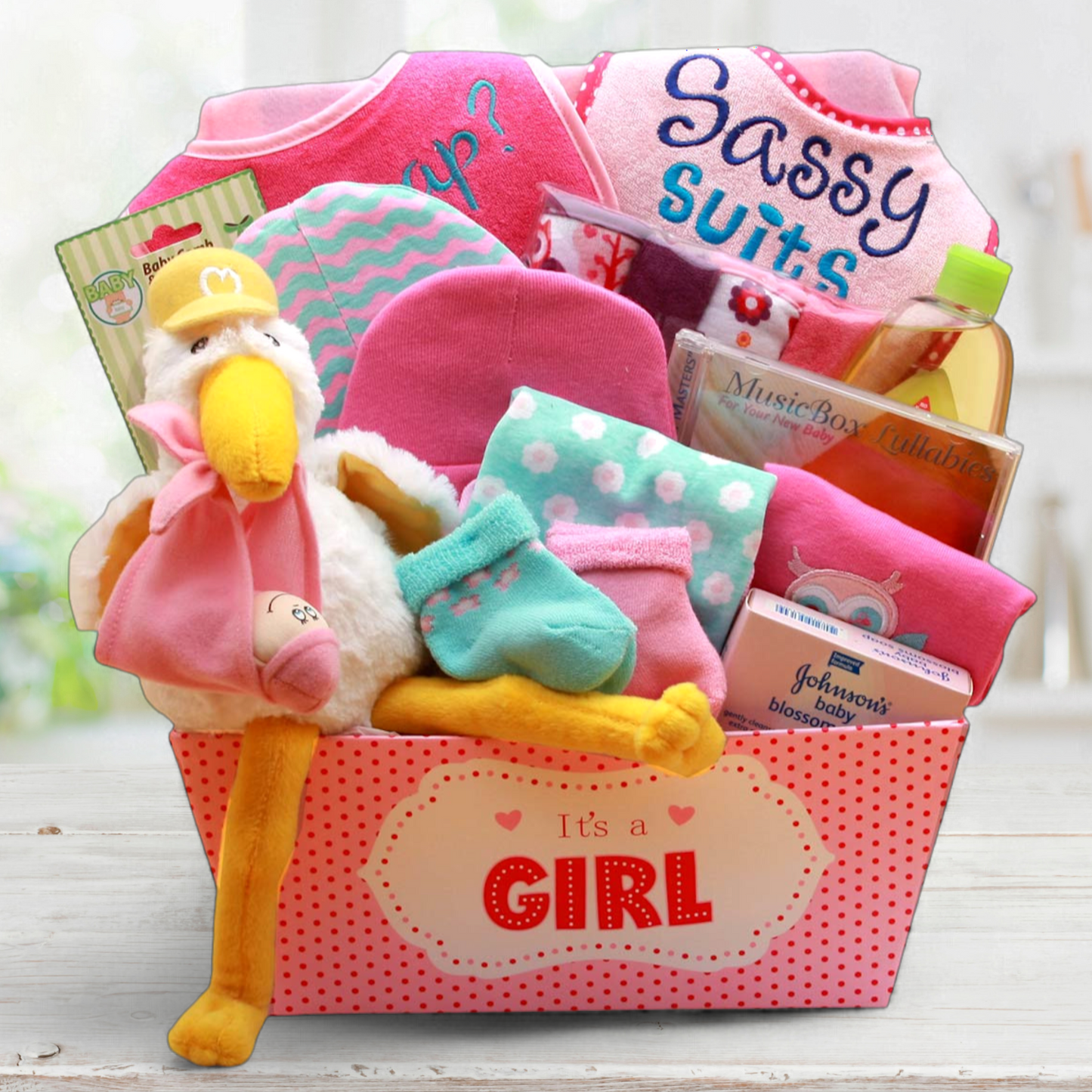 Welcome Baby Girl Gift Basket -Pink