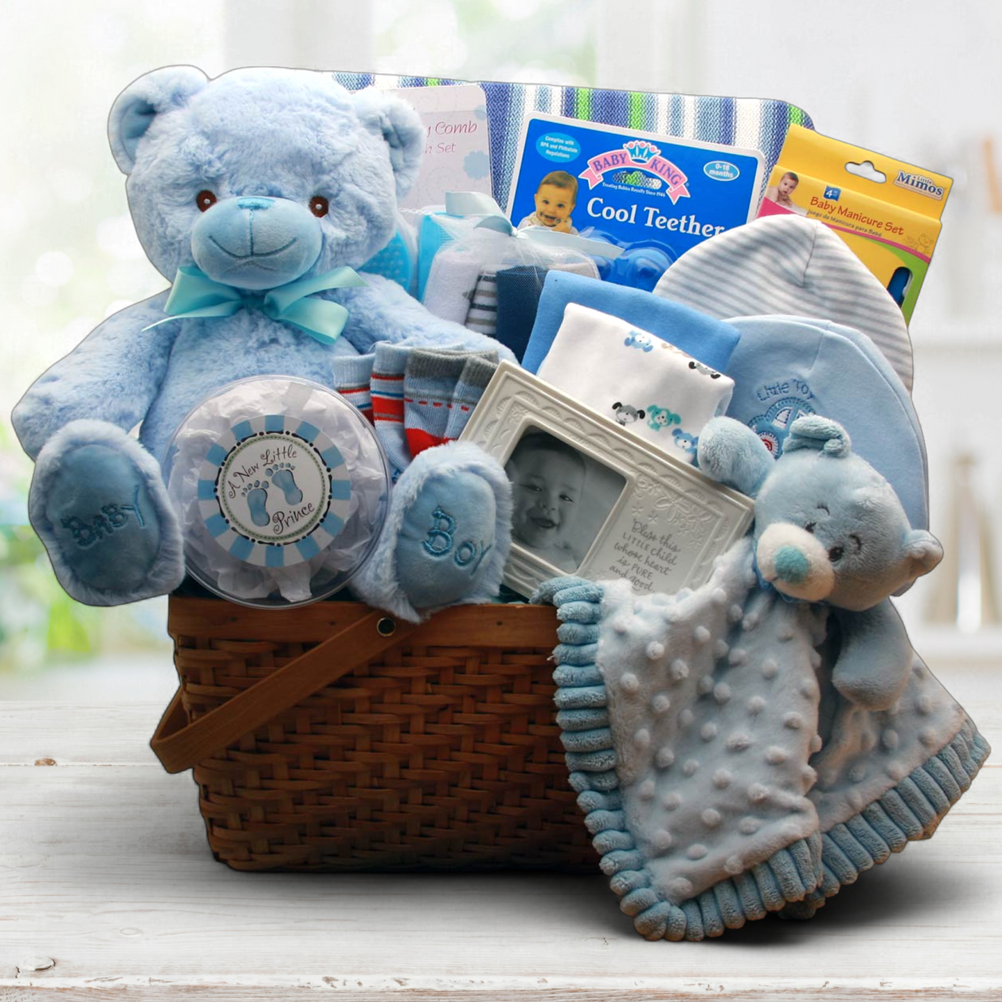 Bear Hugs Baby Gift Basket -Blue