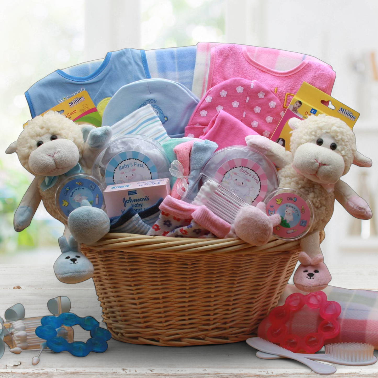 For the Love of Twins Baby Gift Basket -Pink/Blue