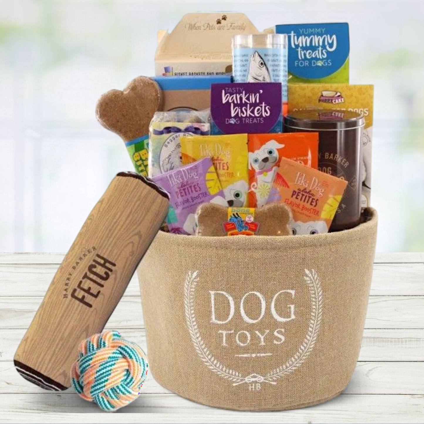 Deluxe Dog Toy Basket with Dog Toys and Treats