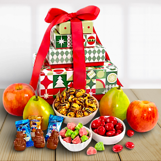 Happy Holidays Fruit and Sweets Gift Tower