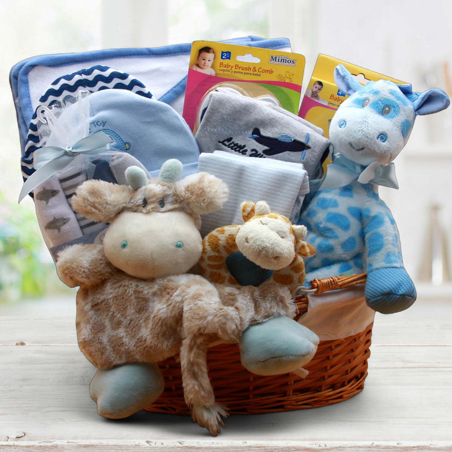 Giraffe Safari Baby Gift Basket -Blue